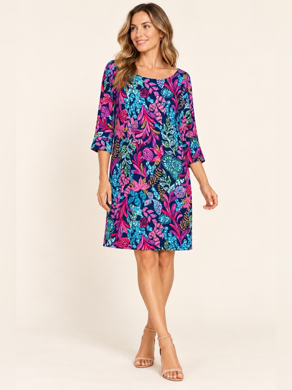 Lilly Pulitzer Colorful Floral 3/4 Sleeve Dress